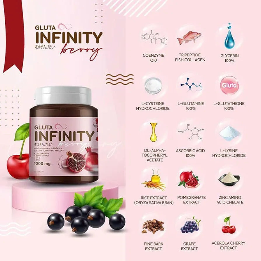 Gluta Infiniy 1000mg L-Glutathione Supplement- 30Tablets (Halal Certified)