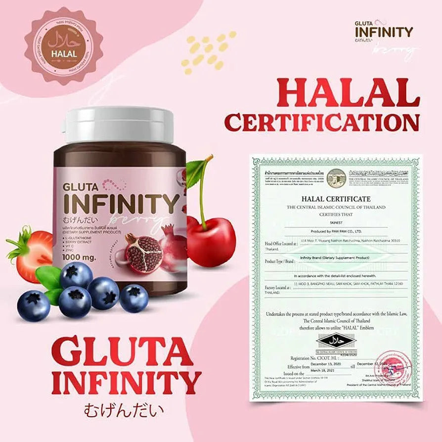 Gluta Infiniy 1000mg L-Glutathione Supplement- 30Tablets (Halal Certified)