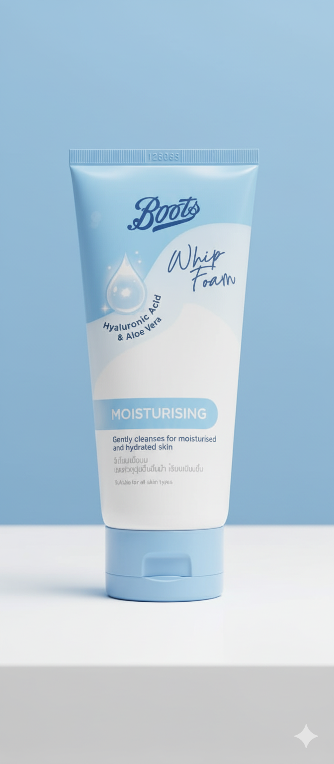 Boots Whip Foam Brightening Cleanser, a facial wash designed to brighten skin