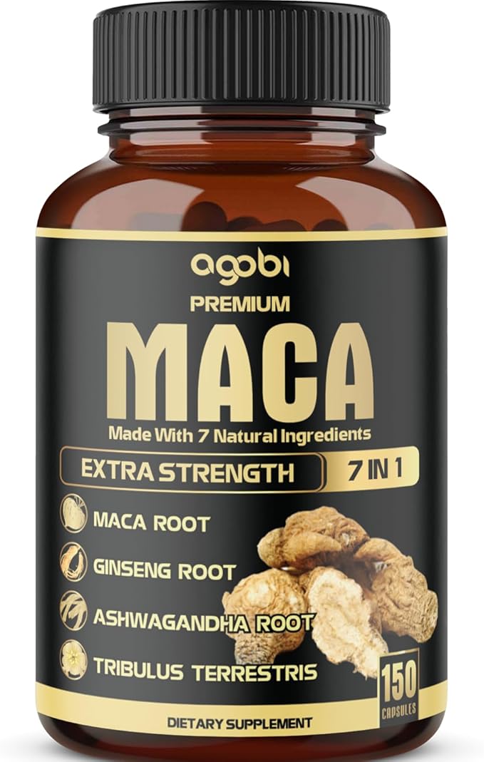 Agobi 7in1 Premium Maca Root Capsules with Ashwagandha, Ginseng, Tribulus Terrestris and More - Natural Energy, Performance and Mood Support - 60 Capsules